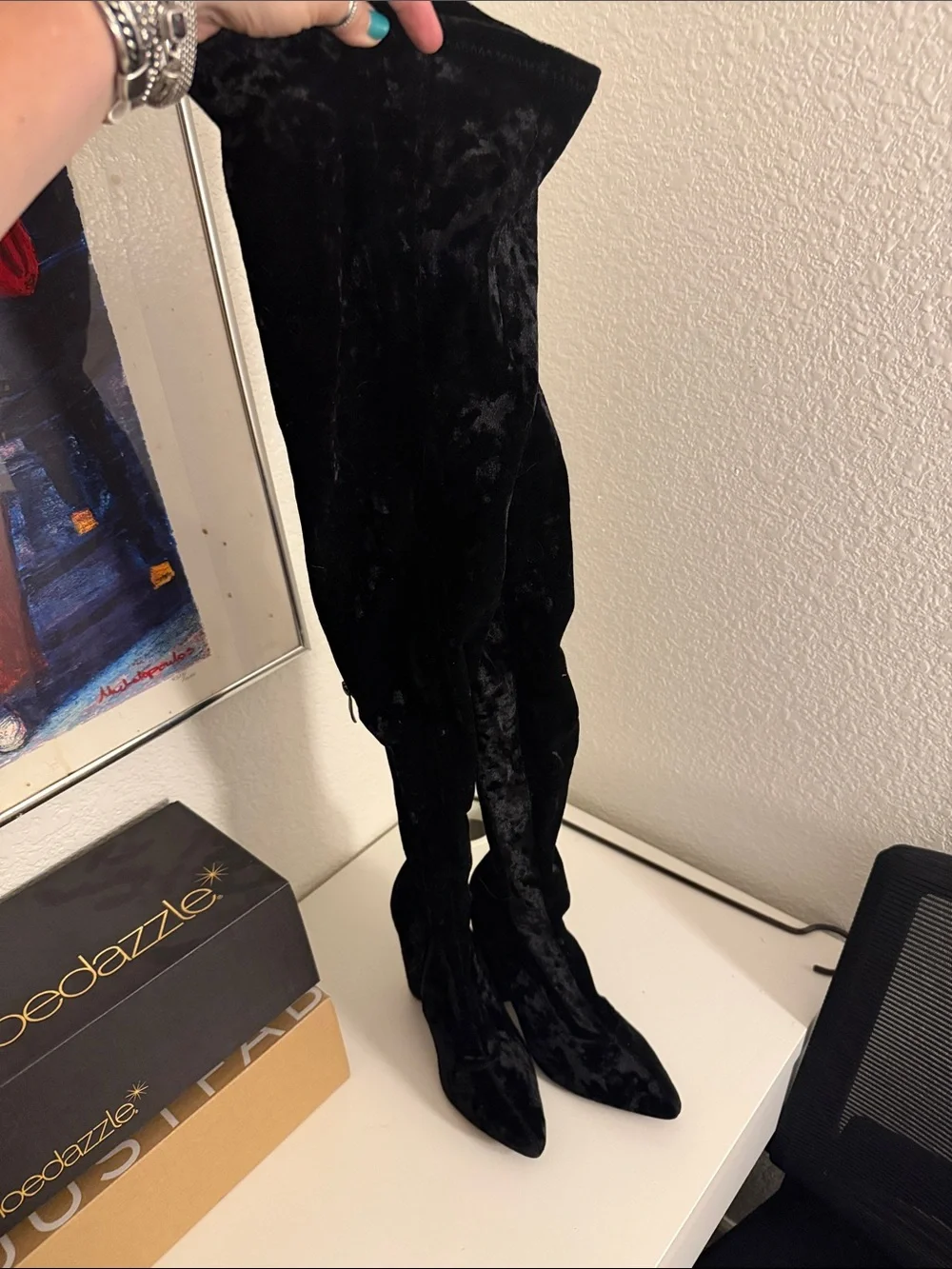 Black Velvet Over-the-Knee Boots